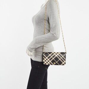 Burberry Black/Beige Coated Check Canvas Wallet on Chain Bag